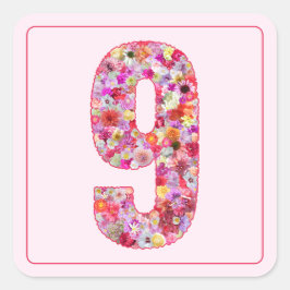 Botanical Colorful Pink Month Number 9 Quadratischer Aufkleber