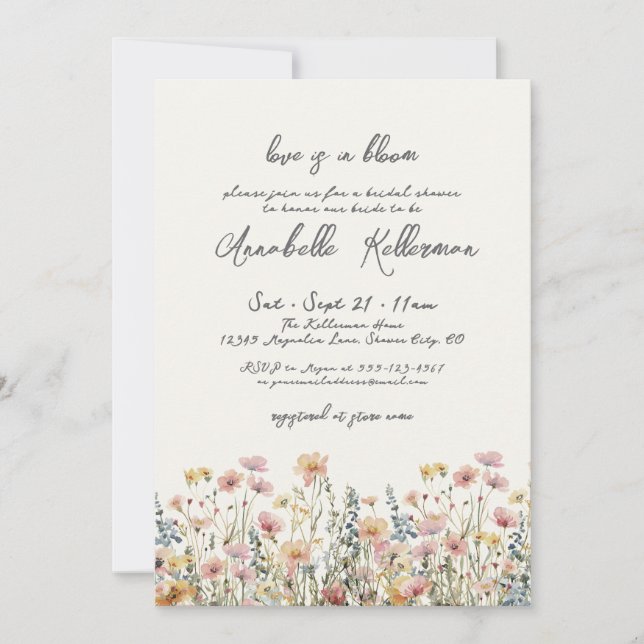 Botanical Colorful Wildflowers Bridal Shower Einladung (Vorderseite)