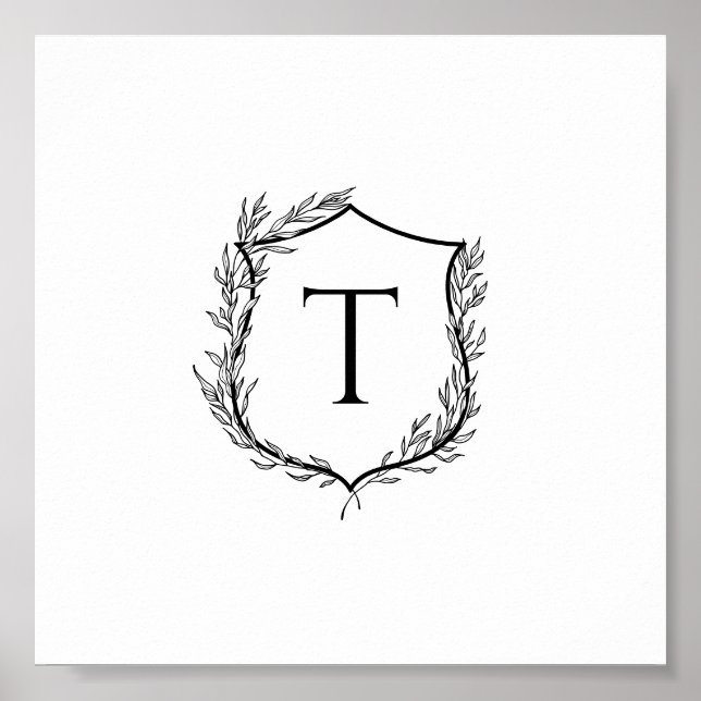 Botanical Crest Monogram Wedding Poster (Vorne)