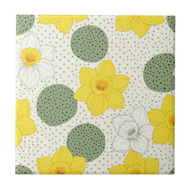 Botanical Daffodil Floral Geometric Pattern (1) Fliese (Vorderseite)