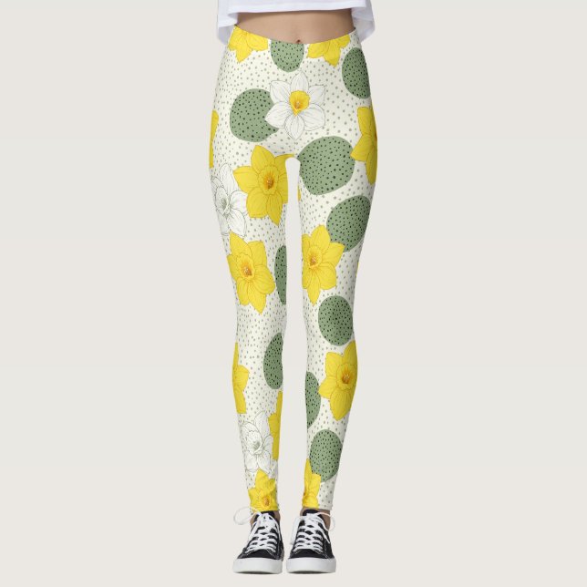 Botanical Daffodil Floral Geometric Pattern (1) Leggings (Vorderseite)