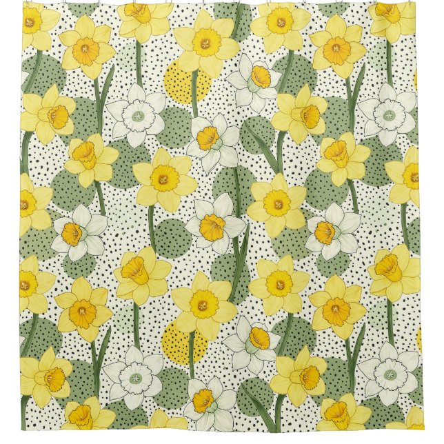 Botanical Daffodil Floral Geometric Pattern (3) Duschvorhang (Vorderseite)