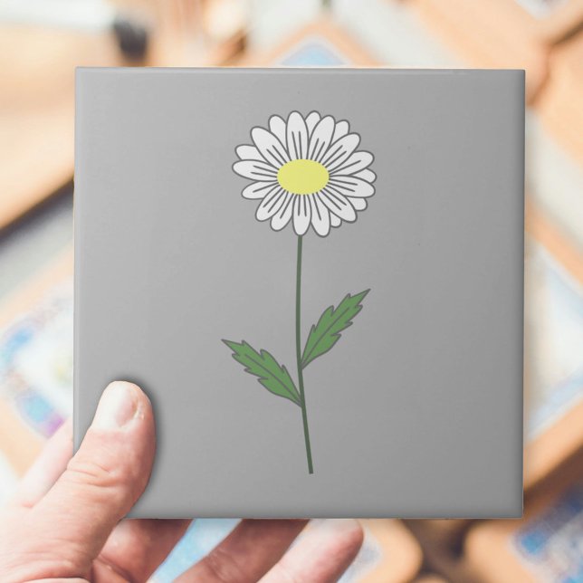 Botanical Daisy Pastel Blume Grau Fliese (Daisy Flower Gray Ceramic Tile)