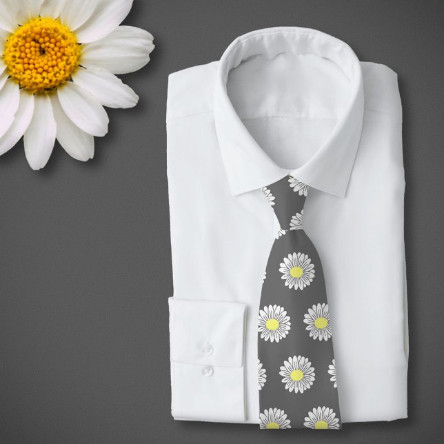Botanical Daisy Pastel Blume Grau Krawatte (Daisy Flower Gray Neck Tie)