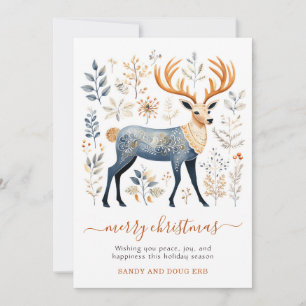 Botanical Deer Blue Christmas Feiertagskarte