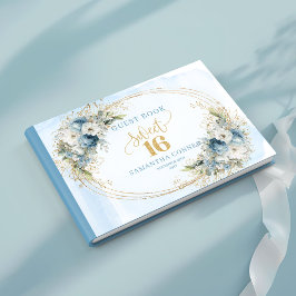 Botanical Dusty Blue Greenery Sweet 16 Guest Book Gästebuch