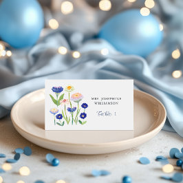 Botanical Dusty Blue Wildflower Baby Shower Platzkarte
