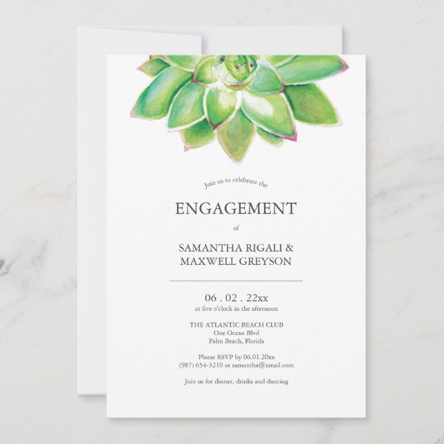 Botanical Engagement Party Invitations Succulent Einladung (Vorderseite)