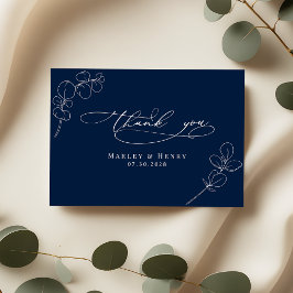 Botanical Eucalyptus Leaves Navy Blue Wedding Dankeskarte