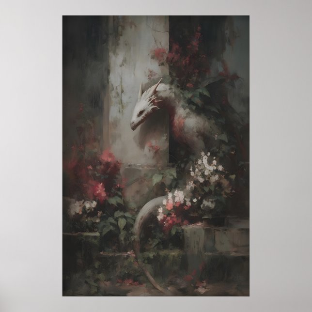 Botanical Fantasy Dragon Art, Gothic Creature Poster (Vorne)
