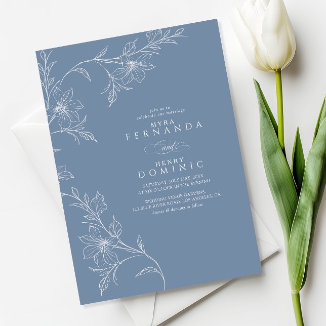 Botanical Floral Dusty Blue Wedding Einladung (Von Creator hochgeladen)