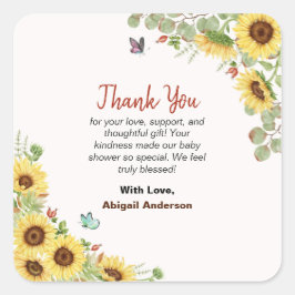 Botanical Floral Flower Baby Shower Thank You Card Quadratischer Aufkleber