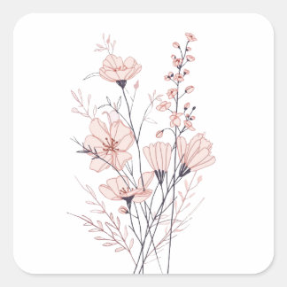 Botanical Floral Illustration | Minimal Nature Aes Quadratischer Aufkleber