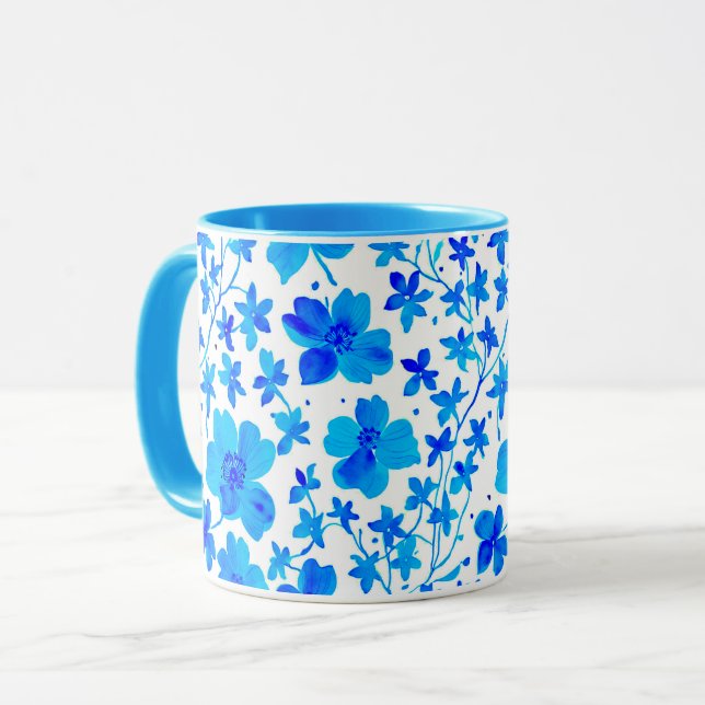 Botanical Floral in Deep Blue and White  Tasse (Vorderseite Links)