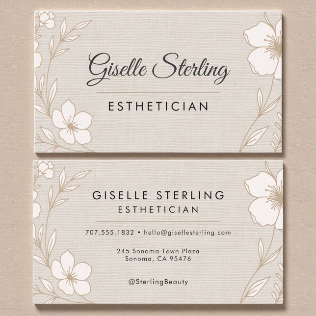 Botanical Floral Linen Esthetician Beauty  Visitenkarte (Von Creator hochgeladen)