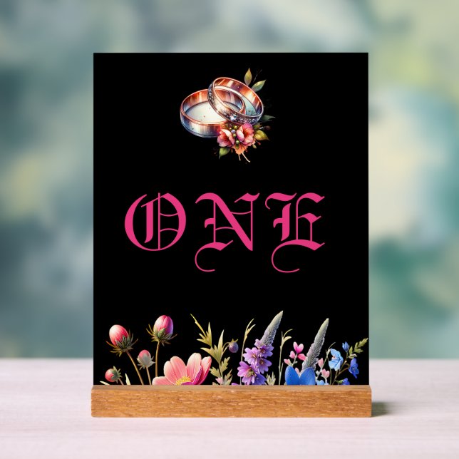 Botanical Floral Wedding bands Tabletop NumberSign Acrylschild (Neutral)