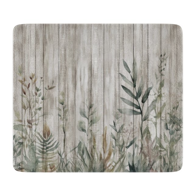 Botanical Foliage Farmhouse Barn Wood look Schneidebrett (Vorderseite)