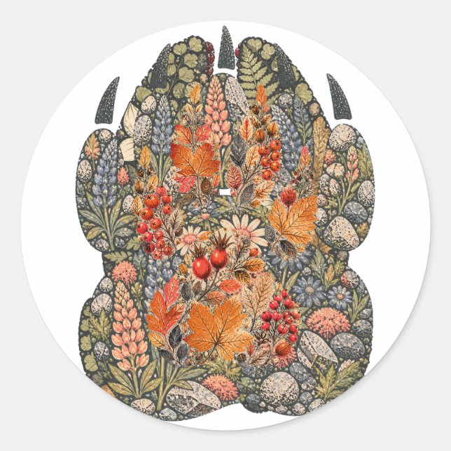 Botanical Fox Paw Autumn Hedgerow Nature Sticker (Vorderseite)