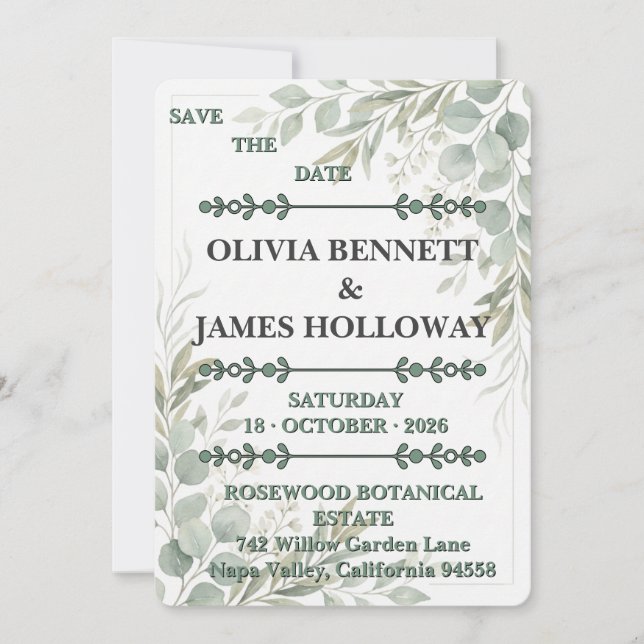 Botanical Garden Romance Save the Date Card (Vorderseite)