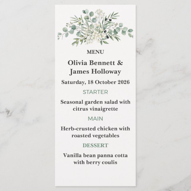 Botanical Garden Wedding Menu Cards Menükarte (Vorderseite)
