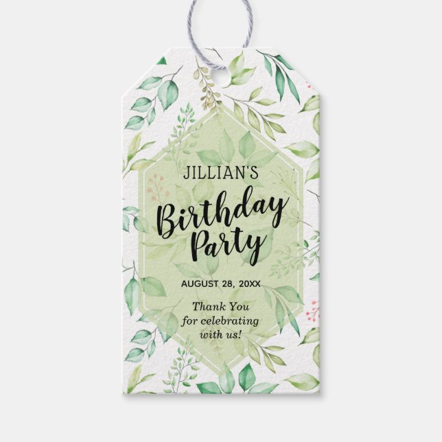 Botanical Green Blätter Geburtstagsparty Danke Geschenkanhänger (Vorderseite)