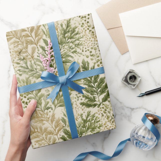 Botanical Green Fern Beige Floral Pattern Geschenkpapier (Schenken)