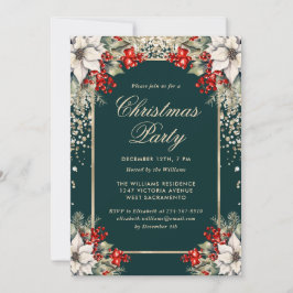 Botanical Green Gold Confetti Christmas Party Einladung
