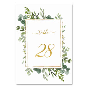 Botanical Green Wedding Gold Glitzer Number 28, Tischnummer