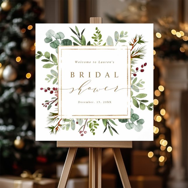 Botanical Greenery Christmas Bridal Shower Welcome Poster (Von Creator hochgeladen)