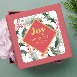 Botanical Greenery Joy Weihnachten Quadratischer Aufkleber