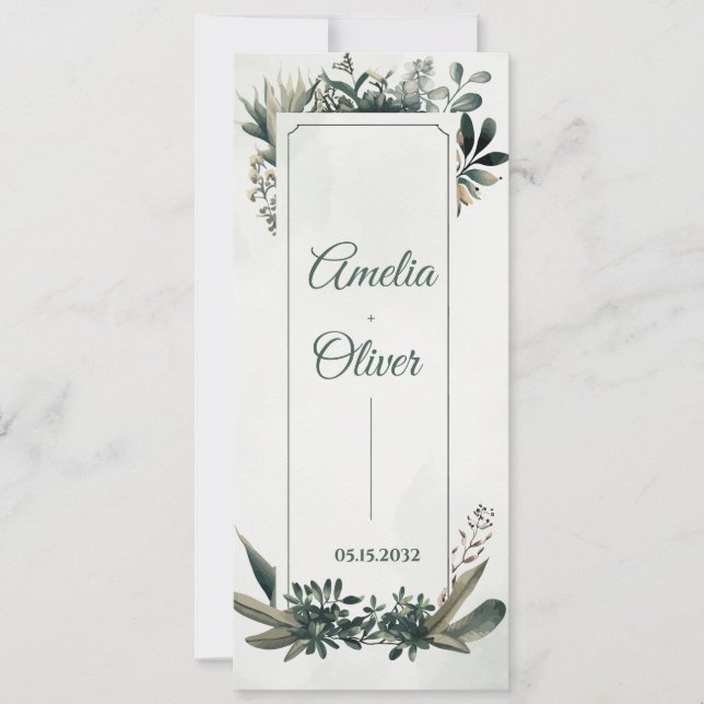 Botanical Greenery Wedding Ceremony Program Card  Einladung (Vorderseite)