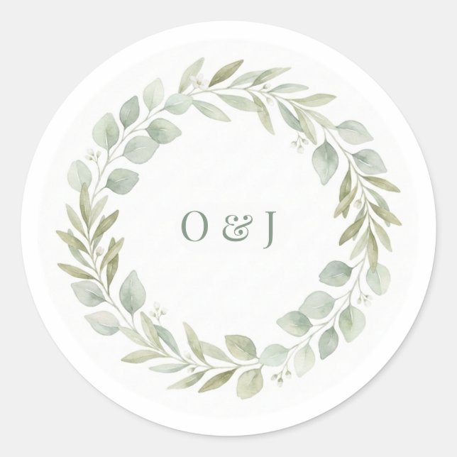 Botanical Greenery Wedding Envelope Seals Runder Aufkleber (Vorderseite)