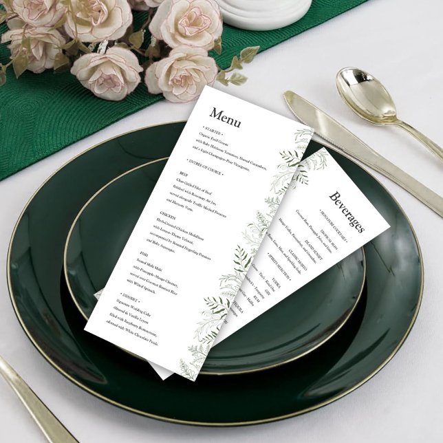 Botanical Greenery Wedding Menu with Beverages (Von Creator hochgeladen)