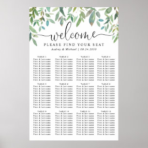 Botanical Greenery Welcome Wedding Seating Chart Poster