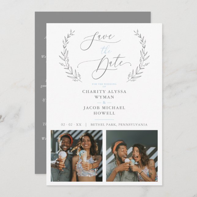 Botanical Grey 2 Photos Sophisticated Wedding (Vorne/Hinten)