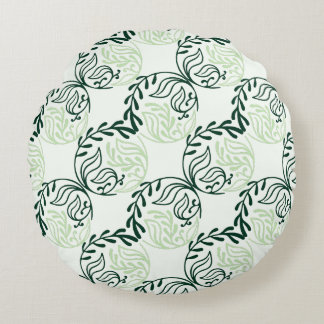 Botanical Harmony in Emerald Round Pillow Rundes Kissen