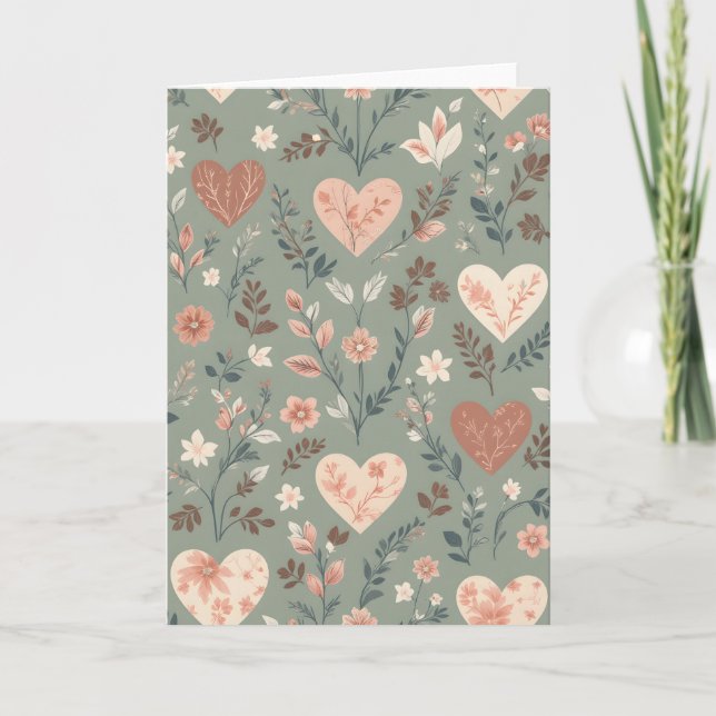 Botanical Hearts Romantic Floral Seamless Pattern  Karte (Vorderseite)