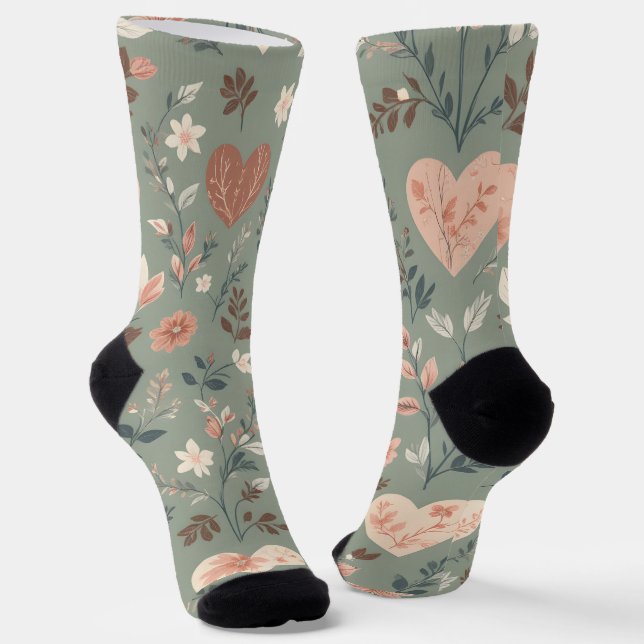 Botanical Hearts Romantic Floral Seamless Pattern  Socken (Gewinkelt)