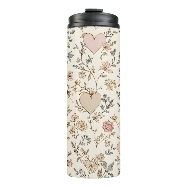 Botanical Hearts Romantic Floral Valentine Pattern Thermosbecher (Vorderseite)