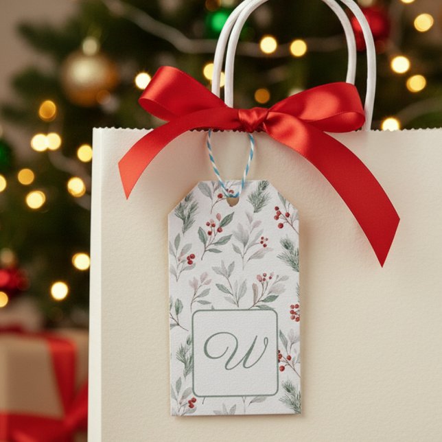 Botanical Initial Geschenkanhänger (Holiday monogram gift tag)