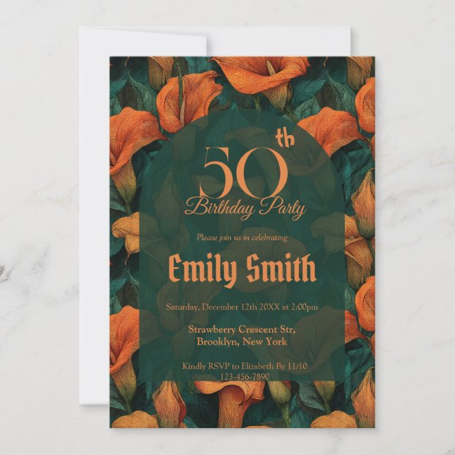 Botanical Inspired Call Lilies Fantasy Outdoor  Einladung (Vorderseite)