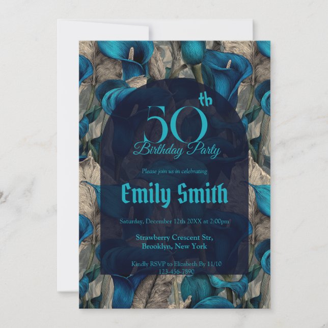 Botanical Inspired Call Lilies Inspired Birthday  Einladung (Vorderseite)