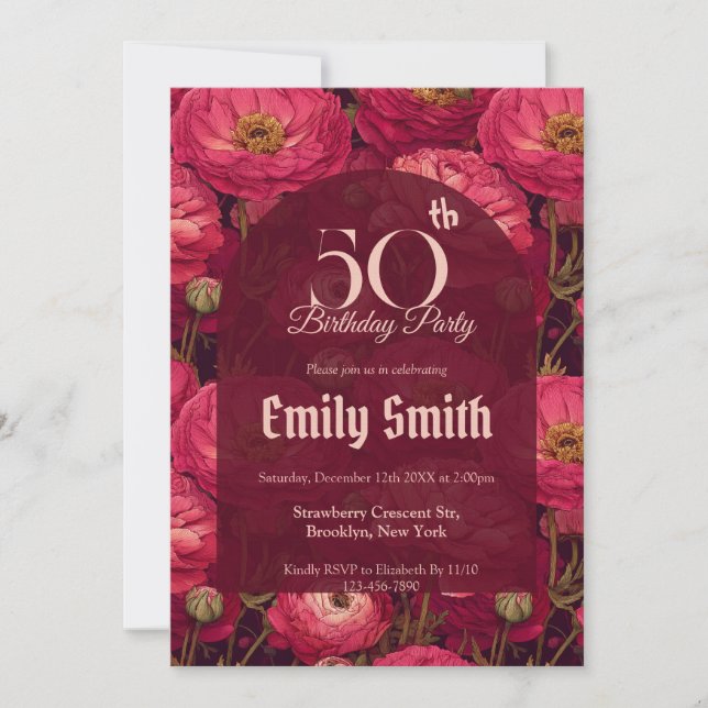 Botanical Inspired Ranunculus Sparkle Romantic  Einladung (Vorderseite)