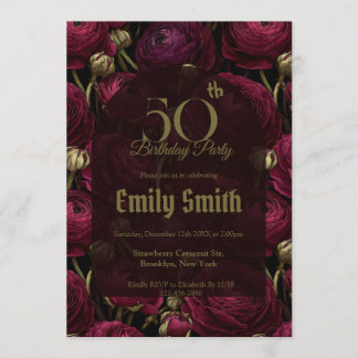 Botanical Inspired Ranunculus Themed 50Th Birthday Einladung