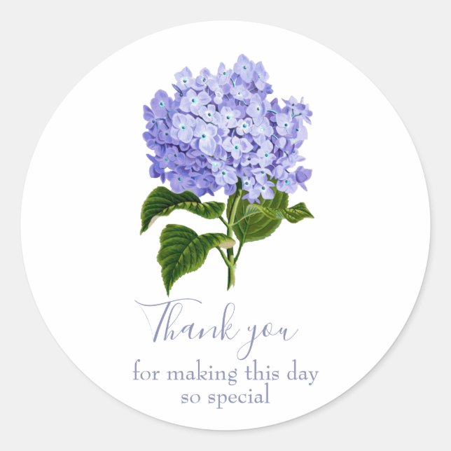 Botanical Lavender Hydrangea Script Vielen Dank Runder Aufkleber (Vorderseite)