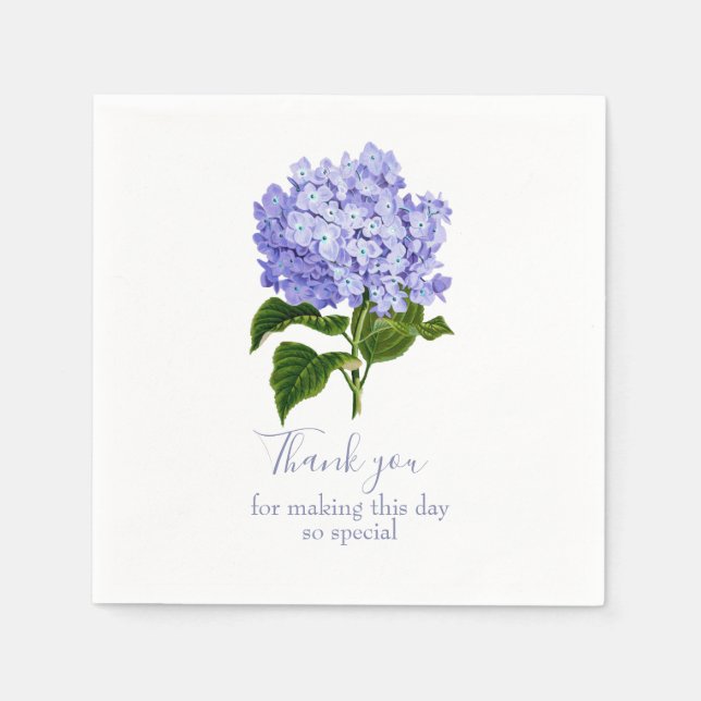 Botanical Lavender Hydrangea Script Vielen Dank Serviette (Vorderseite)