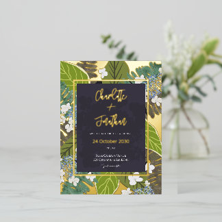 Botanical Leaf and Hydrangea Petals Save The Date Folie Einladungspostkarte