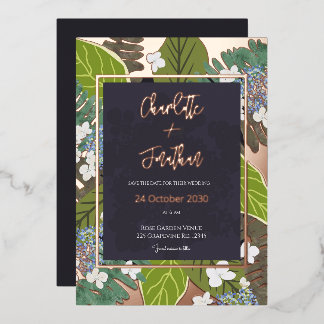 Botanical Leaf and Hydrangea Petals Save The Date Folieneinladung
