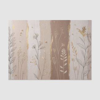 Botanical Leaves and Flowers Beige and Brown  Seidenpapier