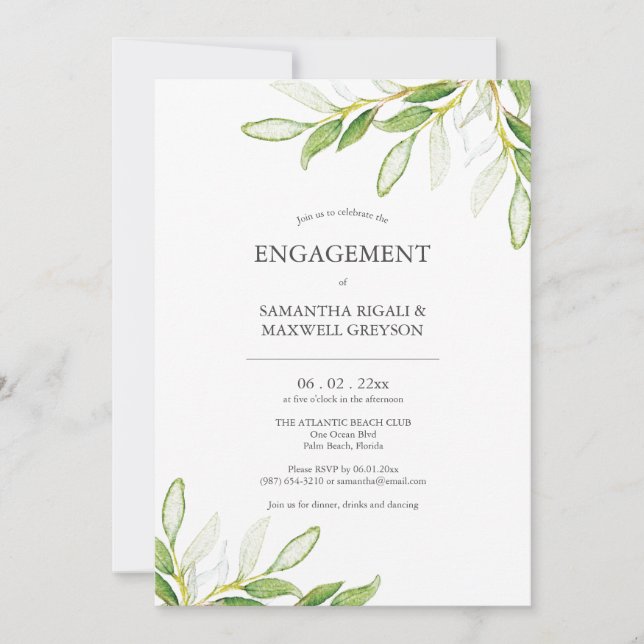 Botanical Leaves Engagement Party Invitations (Vorderseite)